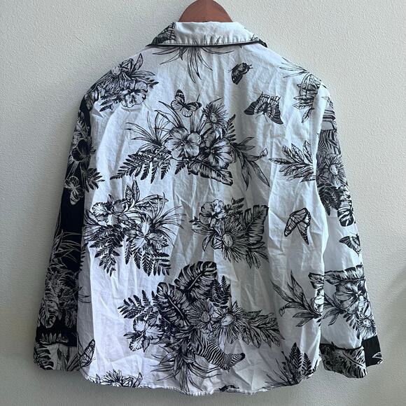 Victoria's Secret Long-Sleeve Floral Printed Black White Sleep Shirt Cotton M - Picture 2 of 5